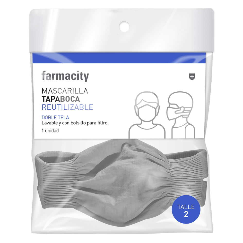 Mascarilla Tapaboca Farmacity Doble Tela Reutilizable Gris Talle 2 X 1 Un Farmacityar