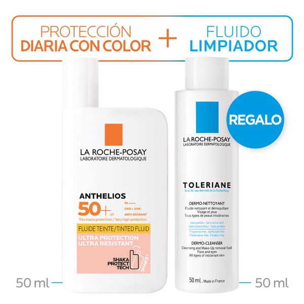Combo-La-Roche-Posay-Protector-Solar-Anthelios-Fluido-con-Color-FPS-50--x-50-ml---Desmaquillante-Toleriane-x-50-ml