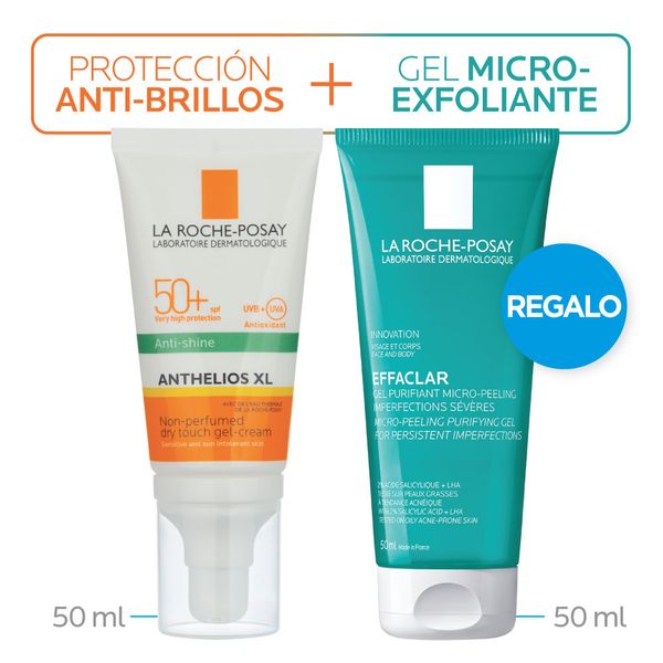 Combo-La-Roche-Posay-Protector-Solar-Gel-Crema-Anthelios-Toque-Seco-FPS-50--x-50-ml---Gel-Purificante-Effaclar-Micro-Exfoliante-x-50-ml