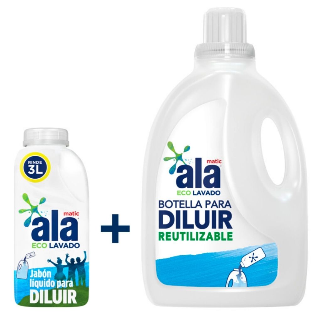 Jabón Líquido para Ropa Ala Ecolavado Diluible x 3 l + Botella x 500 ml ...