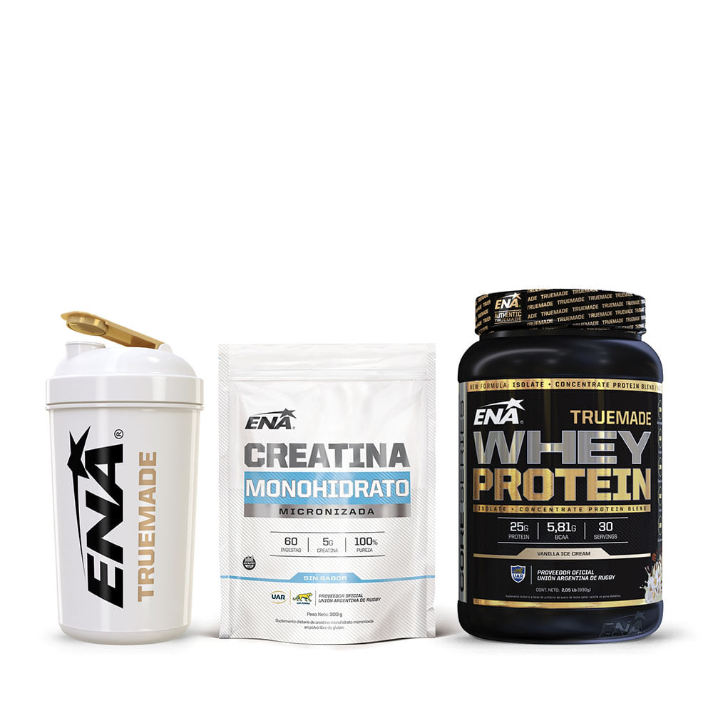 Combo ENA Creatina + Proteína de Vainilla + Shaker